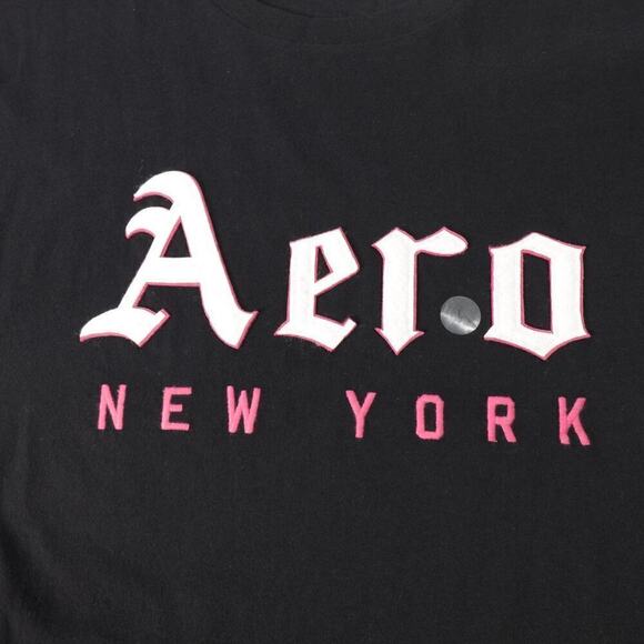 2 Aeropostale NYC Aero New York Tee Mens Large Blue Black Embroidery Shirt - Picture 3 of 16